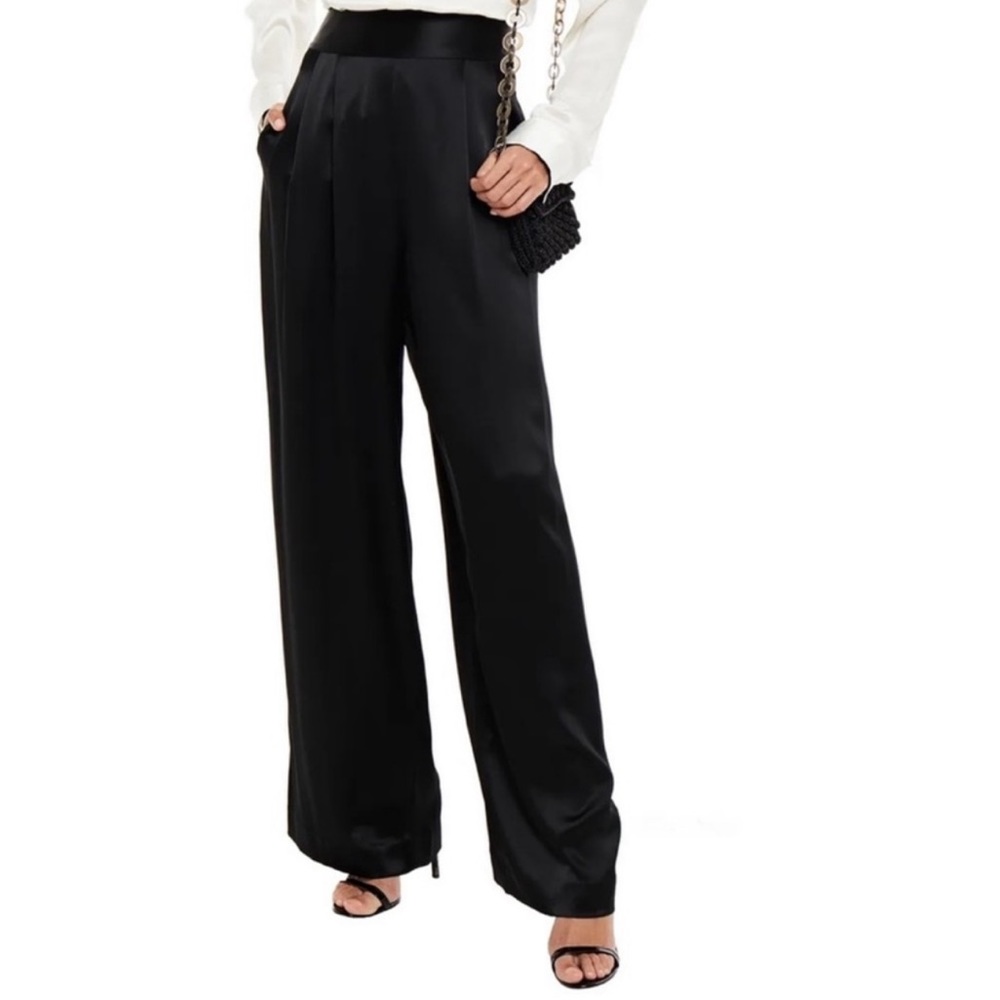 Tory Burch Pleaded Satin Crepe Wide Leg Pants Size 8